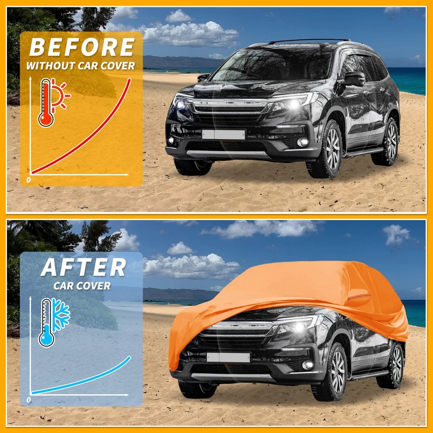 Waterproof All Weather Car Cover for Honda Pilot (2016-2023) - Orange 210D-PU