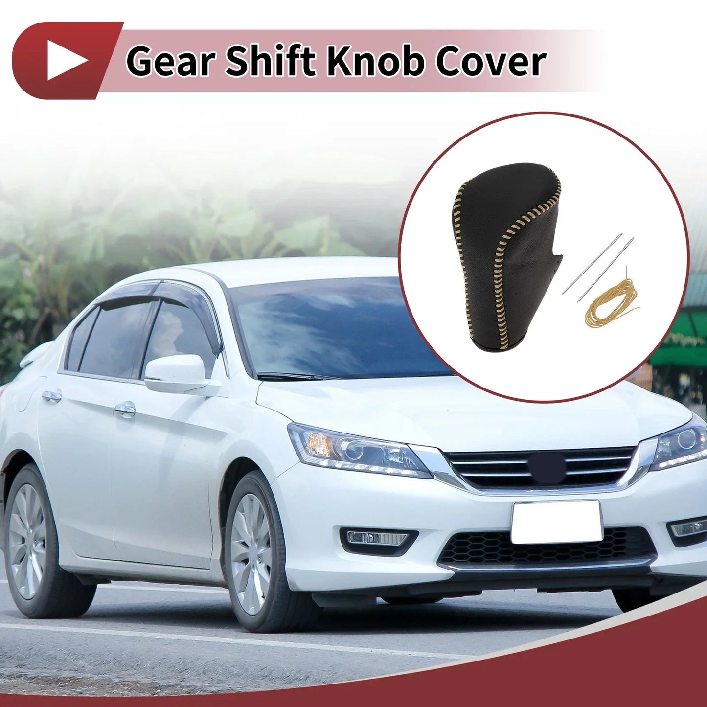 Gear Shift Knob Cover for Honda Accord 2008-2012 Black Yellow Leather