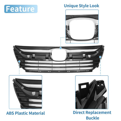 Front Upper Bumper Grille for Honda Odyssey 2018-2020 Chrome Silver Tone 1 Set