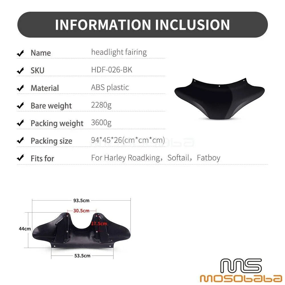 Headlight Batwing Fairing Cover for Harley Road King, Fat Boy, Softail (1994-2023)