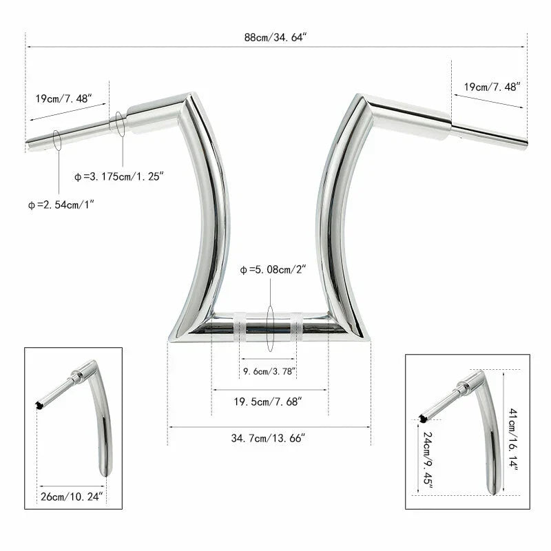16" Chrome Rise 2" Hanger Handlebars for Harley Softail Sportster