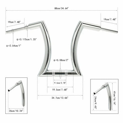 16" Chrome Rise 2" Hanger Handlebars for Harley Softail Sportster