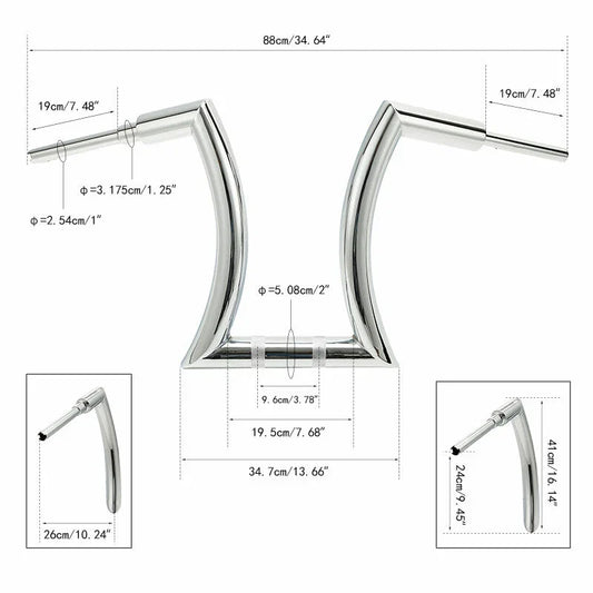 16" Chrome Rise 2" Hanger Handlebars for Harley Softail Sportster