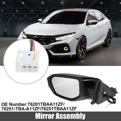 3 Pin Left Side Exterior Door Mirror Assembly Black for Honda Civic (2016-2021)
