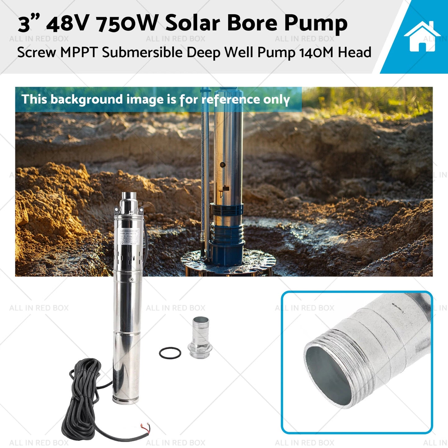 48V 750W Solar Bore Pump 3" Submersible Deep Well Screw Pump (AU)