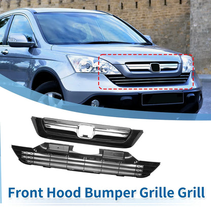 Front Bumper Grille for Honda CR-V (2007-2009) - Chrome Silver Tone Black Set