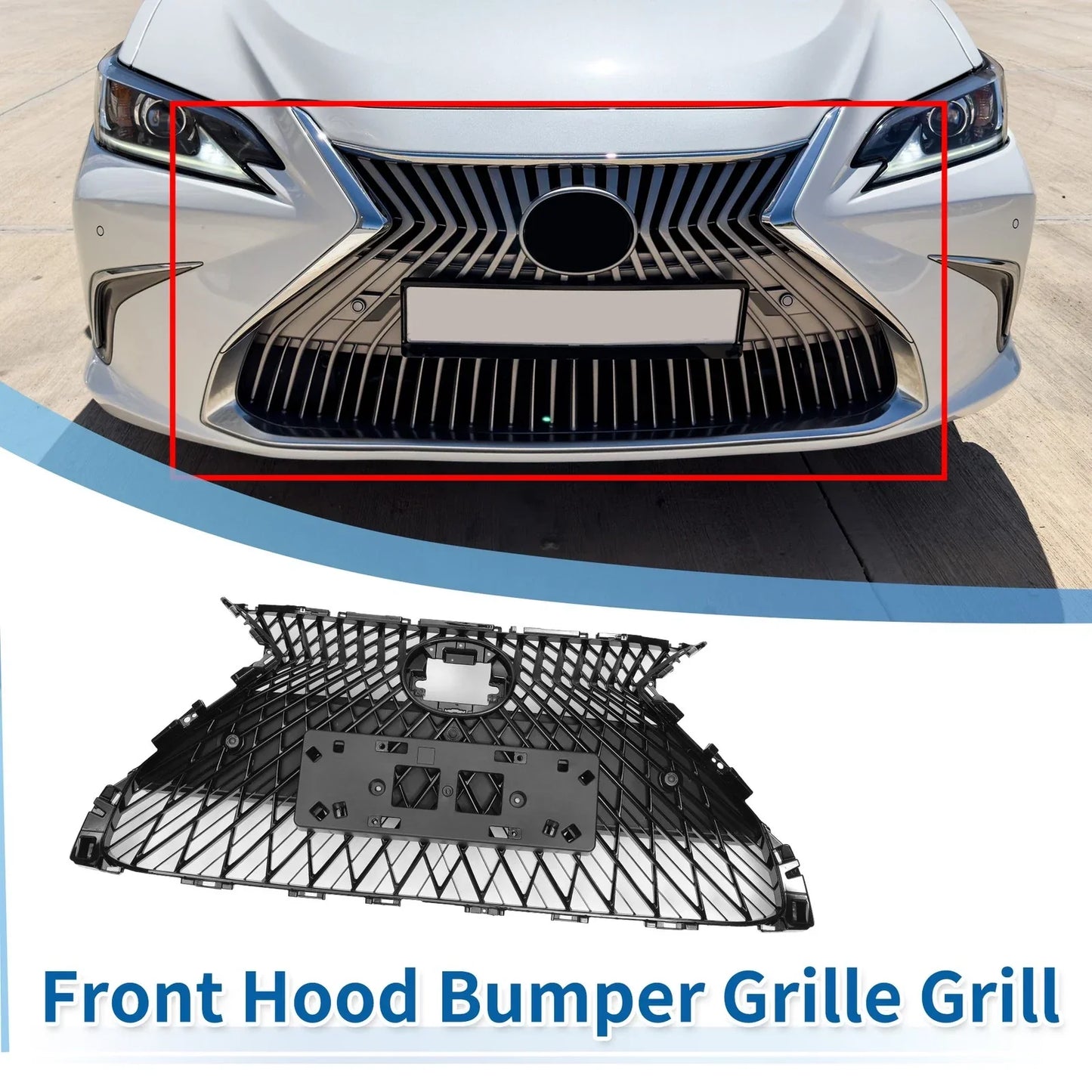 Front Hood Bumper Grille for Lexus ES350 2019-2021 Black Facelift Style