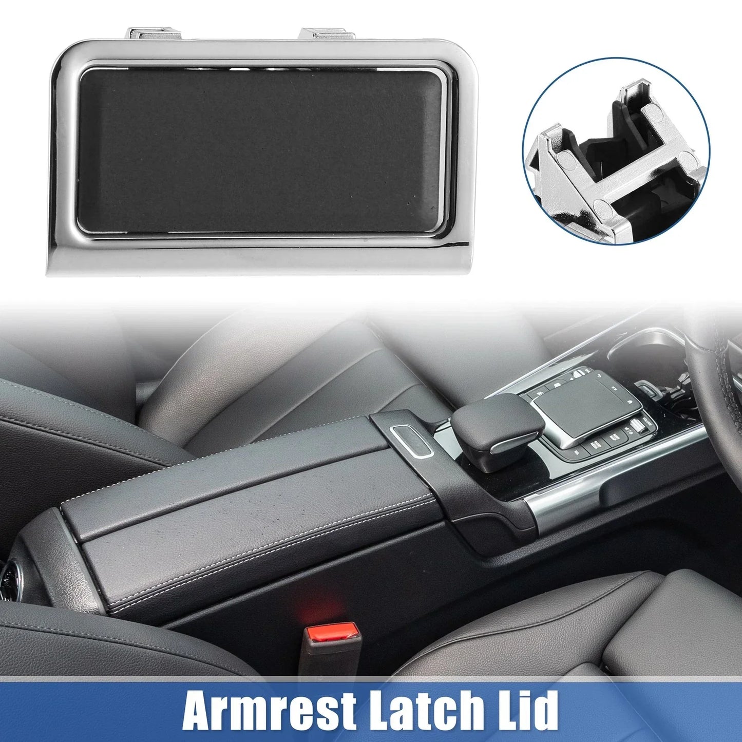 Armrest Latch Lid for Mercedes-Benz - Plastic Black Silver Tone