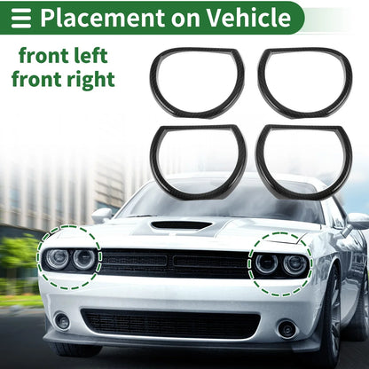 4 x Car Headlight Trim Bezels for Dodge Challenger (2015-2024) ABS Black