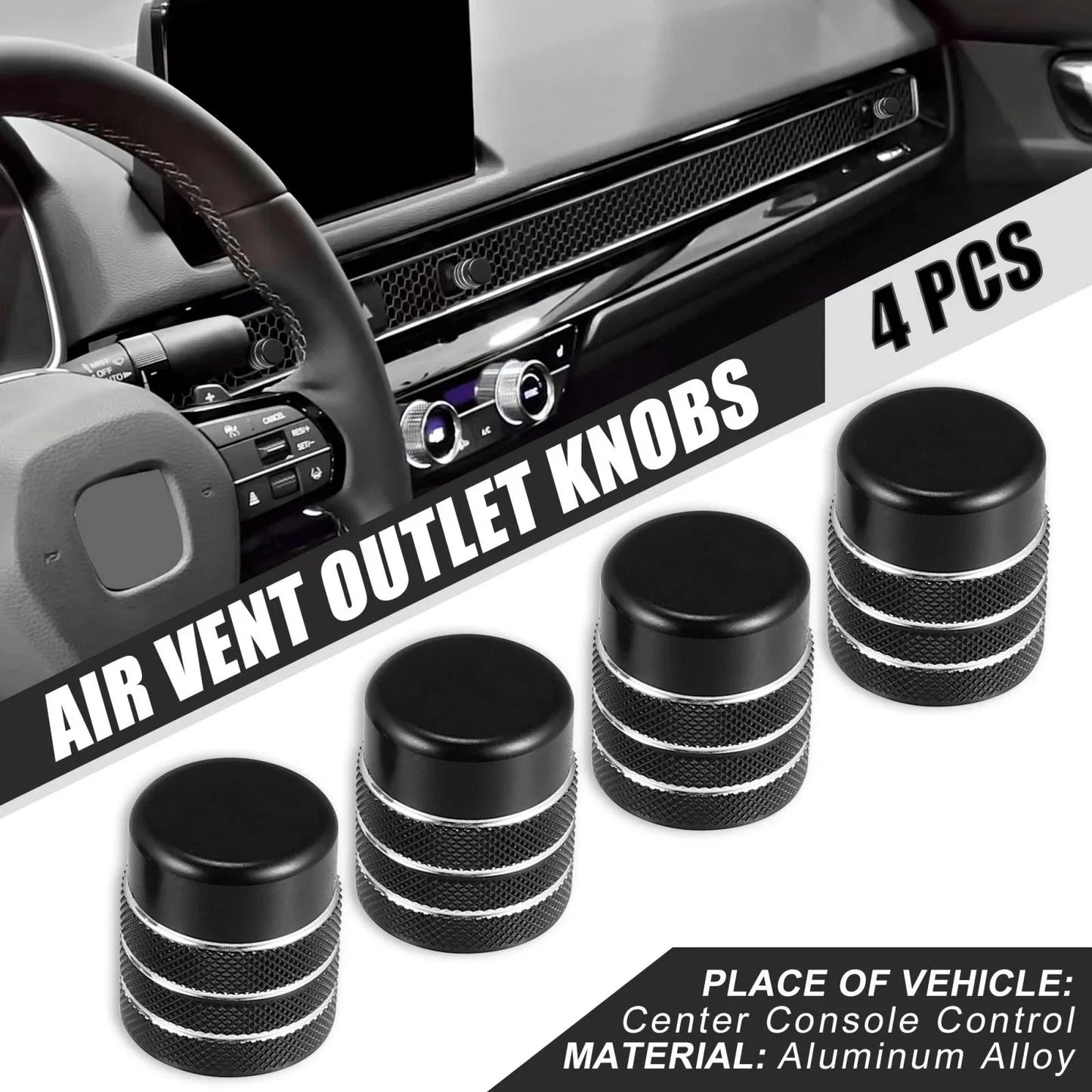 4 x Aluminum Alloy Black Air Vent Outlet Knob Covers for Honda Civic (2016-2021)