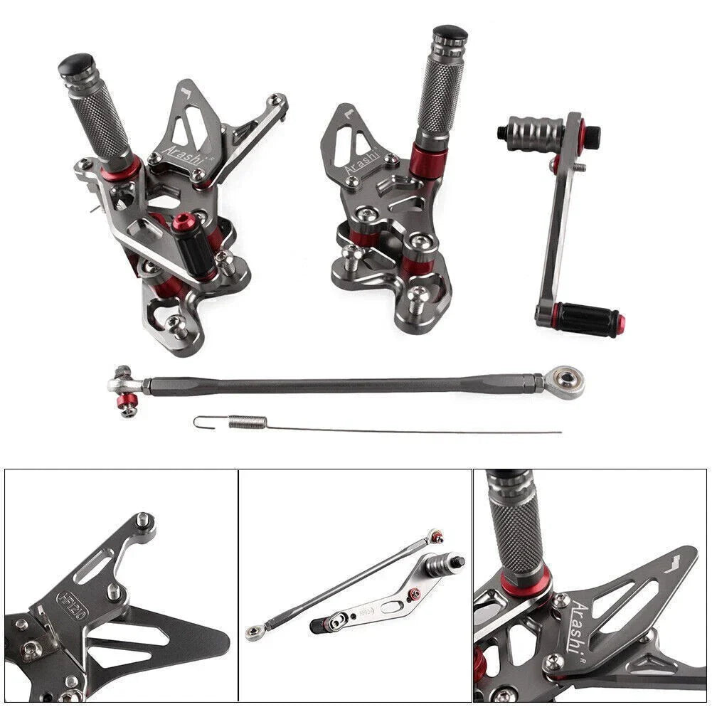 Adjustable Grey Racing Rearsets Footrest Pegs for Suzuki GSXR 600 (2015)