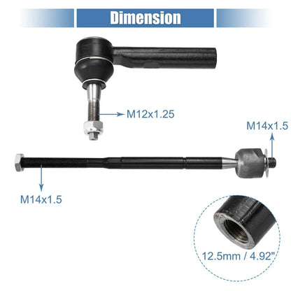 4 x Front Inner Outer Tie Rod End Links for Dodge Journey (2011-2020)
