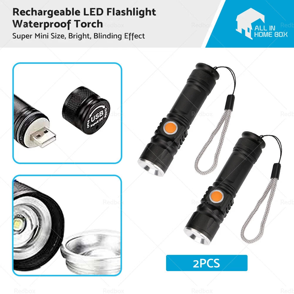Black USB Rechargeable LED Flashlights for Car (2015-2023)