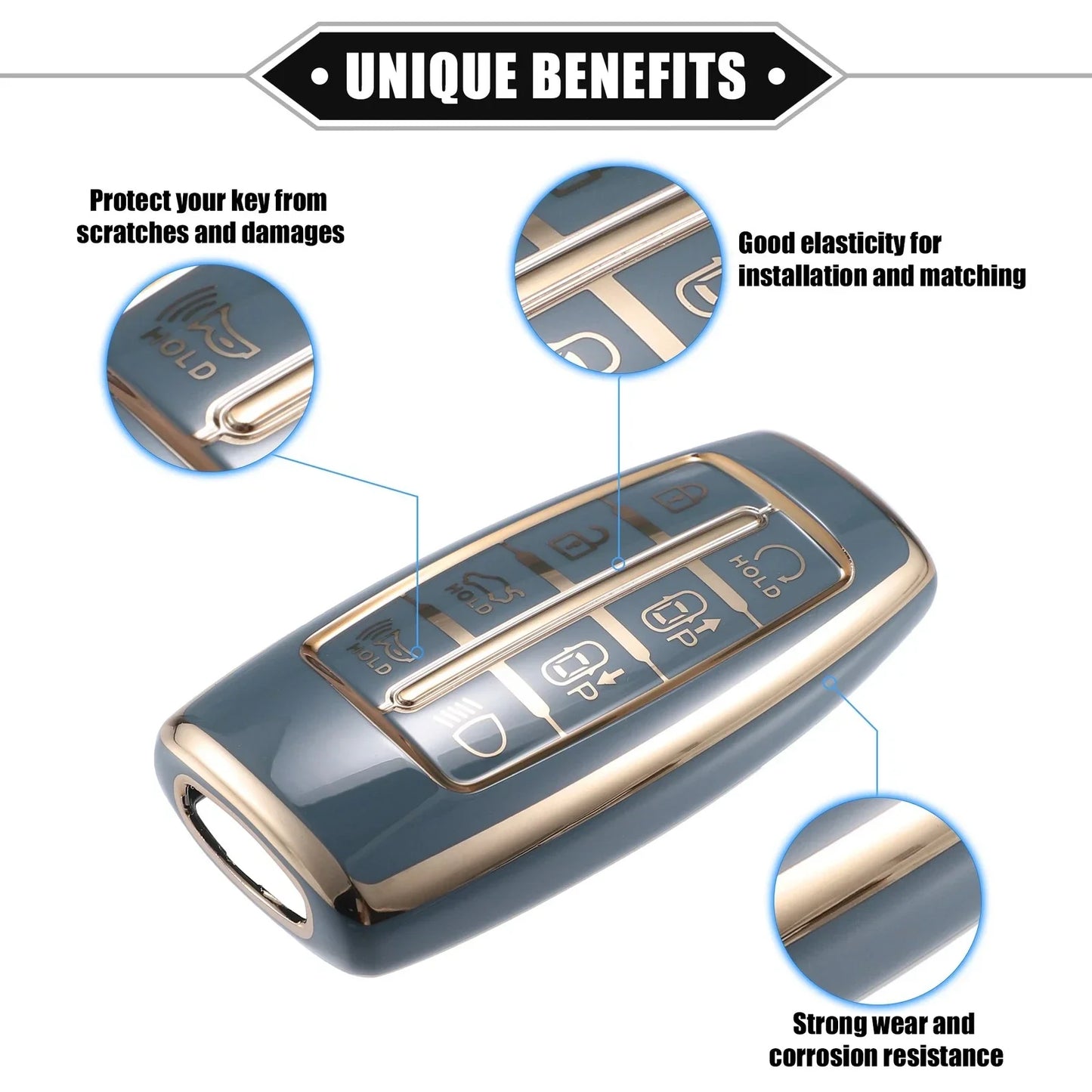 Keyless Smart Key Fob Case for Hyundai G80 GV80 8 Button TPU Blue (2021-2023)