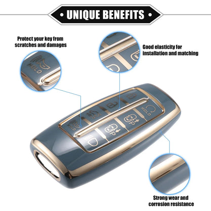 Keyless Smart Key Fob Case for Hyundai G80 GV80 8 Button TPU Blue (2021-2023)