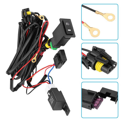 12V Car LED Fog Light Wiring Harness with Switch & Relay