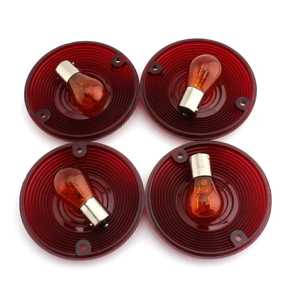 Amber Turn Signal Light Bulbs & Red Lens Cover for Harley Davidson Road King (1994-2010)