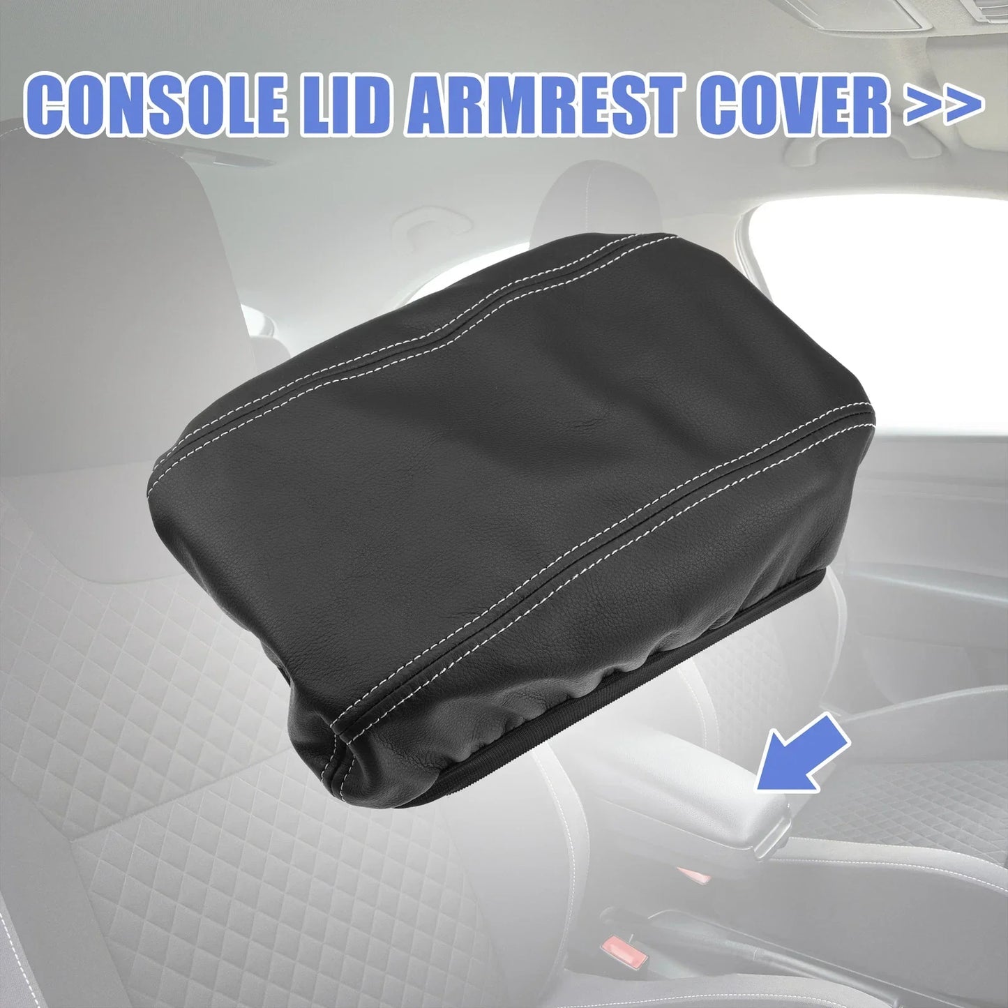 Center Console Armrest Cover for Hyundai Tucson (2016-2021) Black Gray Stitching