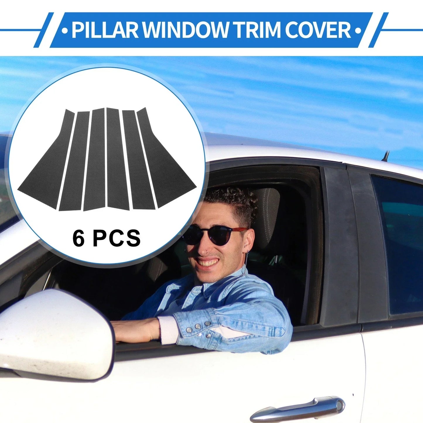 6 Pcs Door Pillar Window Trim for Hyundai Santa Fe (2013-2018) Carbon Fiber