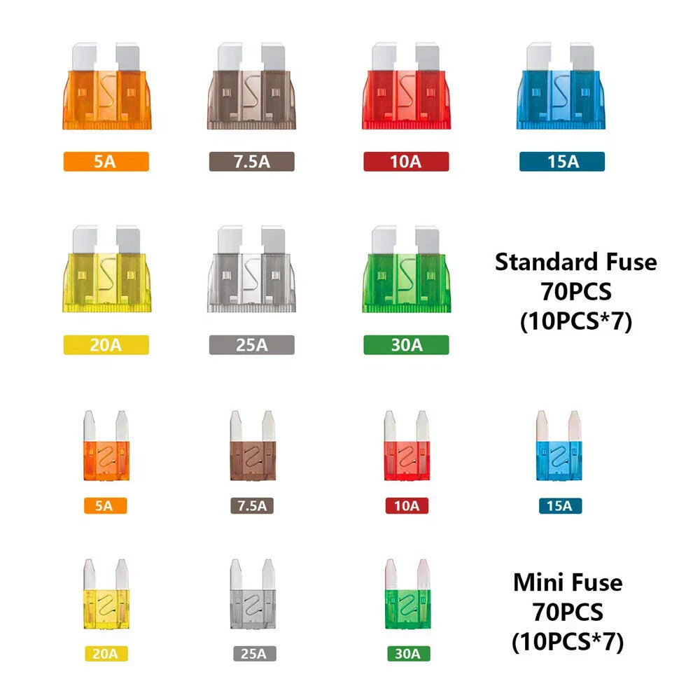 140Pcs Mixed Car Blade Fuse Kit Mini & Medium 5-30 AMP