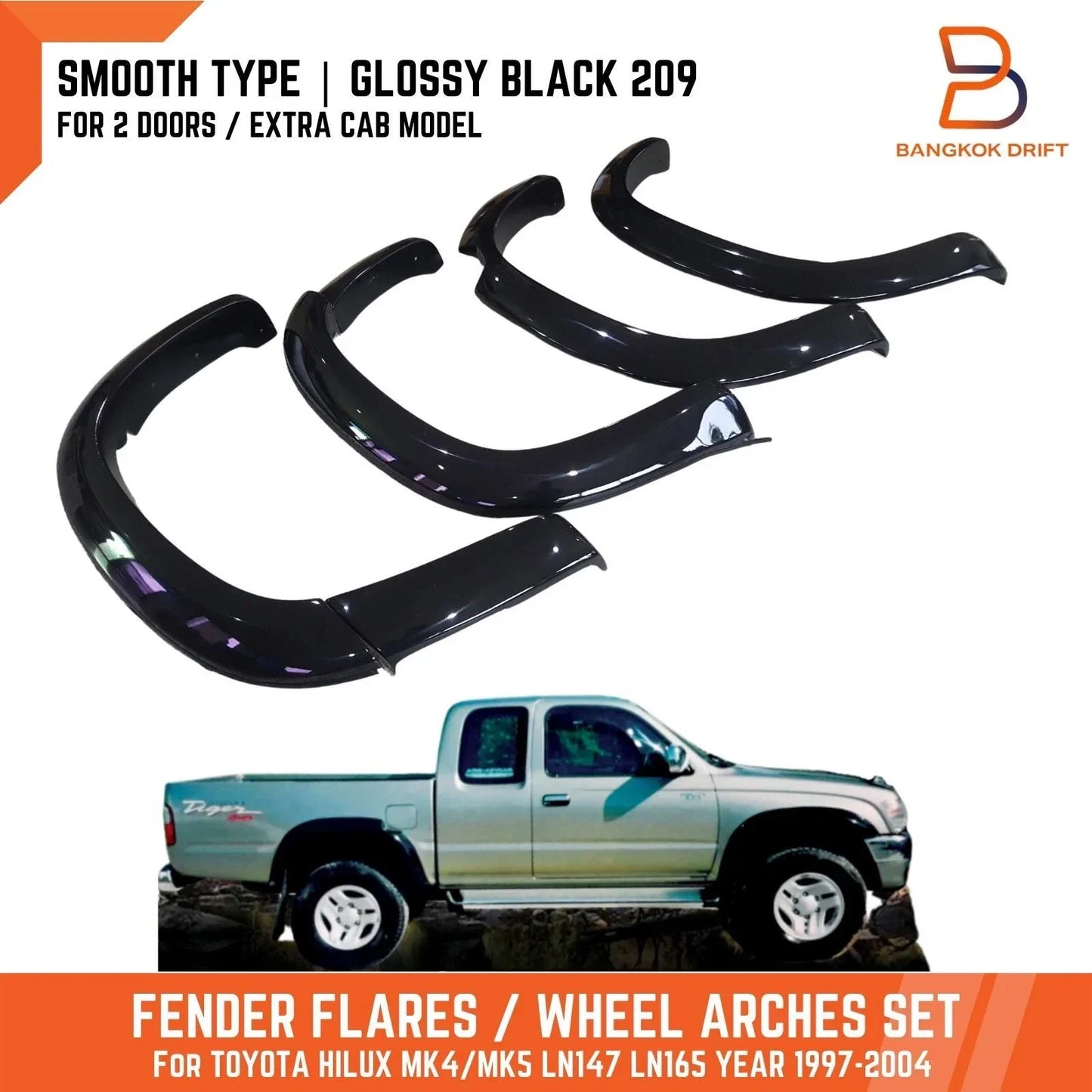 Glossy Black  Fender Flares for Toyota Hilux (1997-2005)
