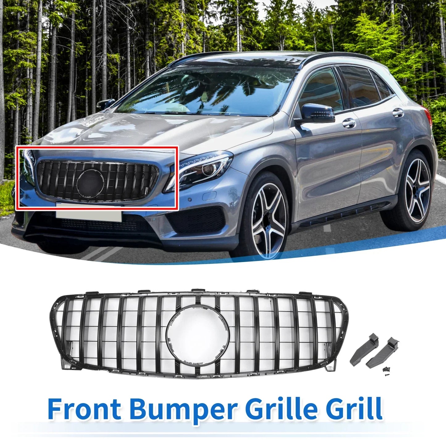 Front Upper Bumper Grille for Mercedes-Benz GLA Class X156 2017-2019 Black