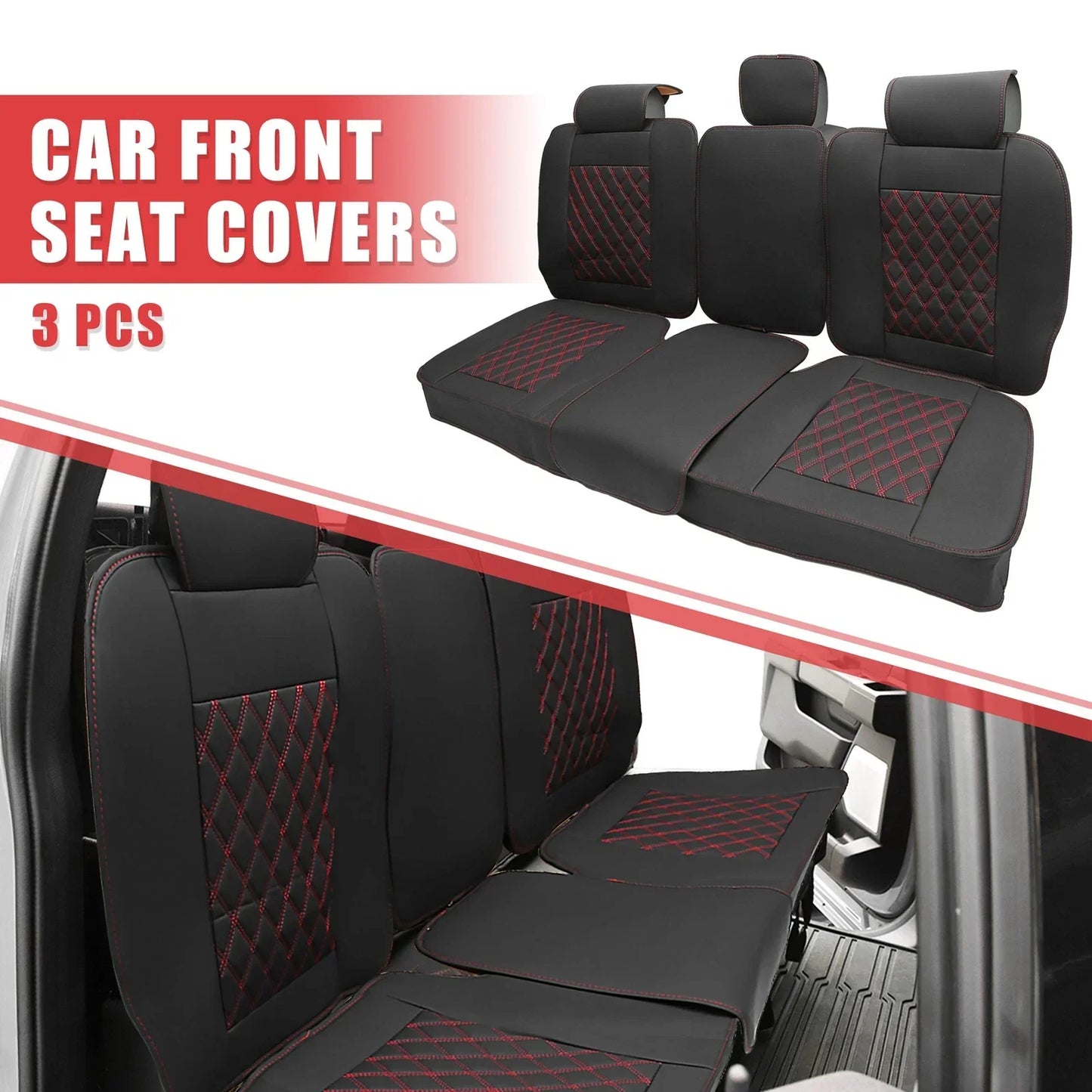Car Rear Seat Covers Protectors for Dodge Ram Black Red 3 x Pieces