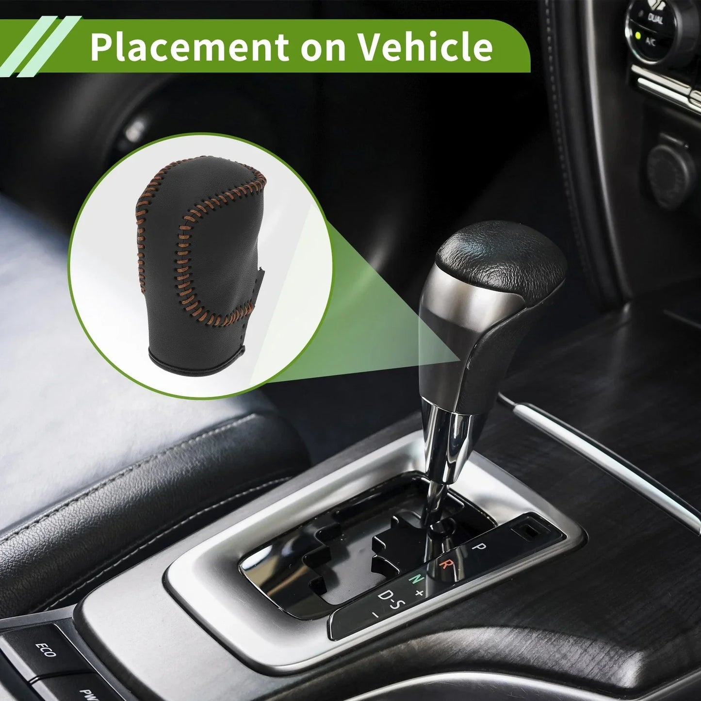 Car Gear Shift Knob Cover Black Brown Faux Leather for Honda Civic (2022-2024)