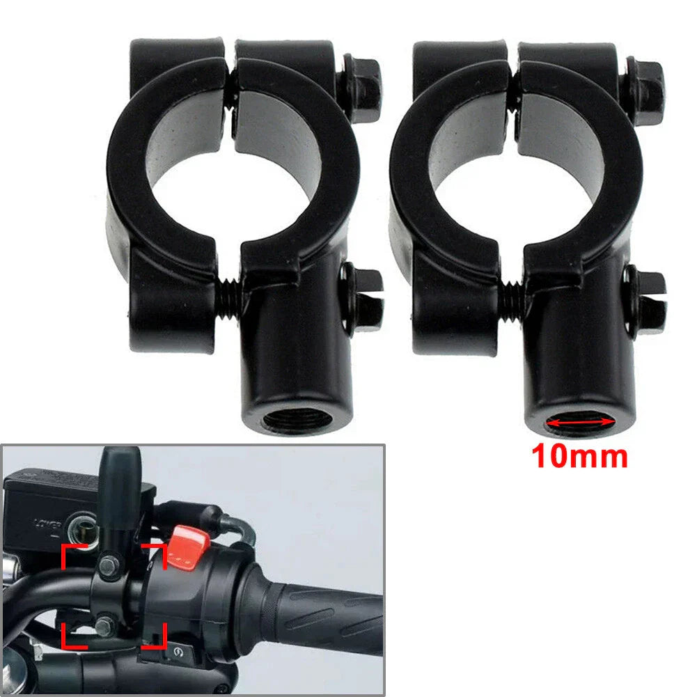 22MM Handlebar Mirror Mounts Clamps for Motorcycle Black (M10) - Pair