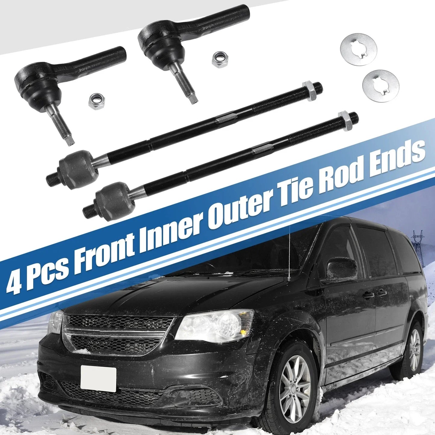 4 x Auto Front Inner Outer Tie Rod End Links Suspension for Dodge Caravan