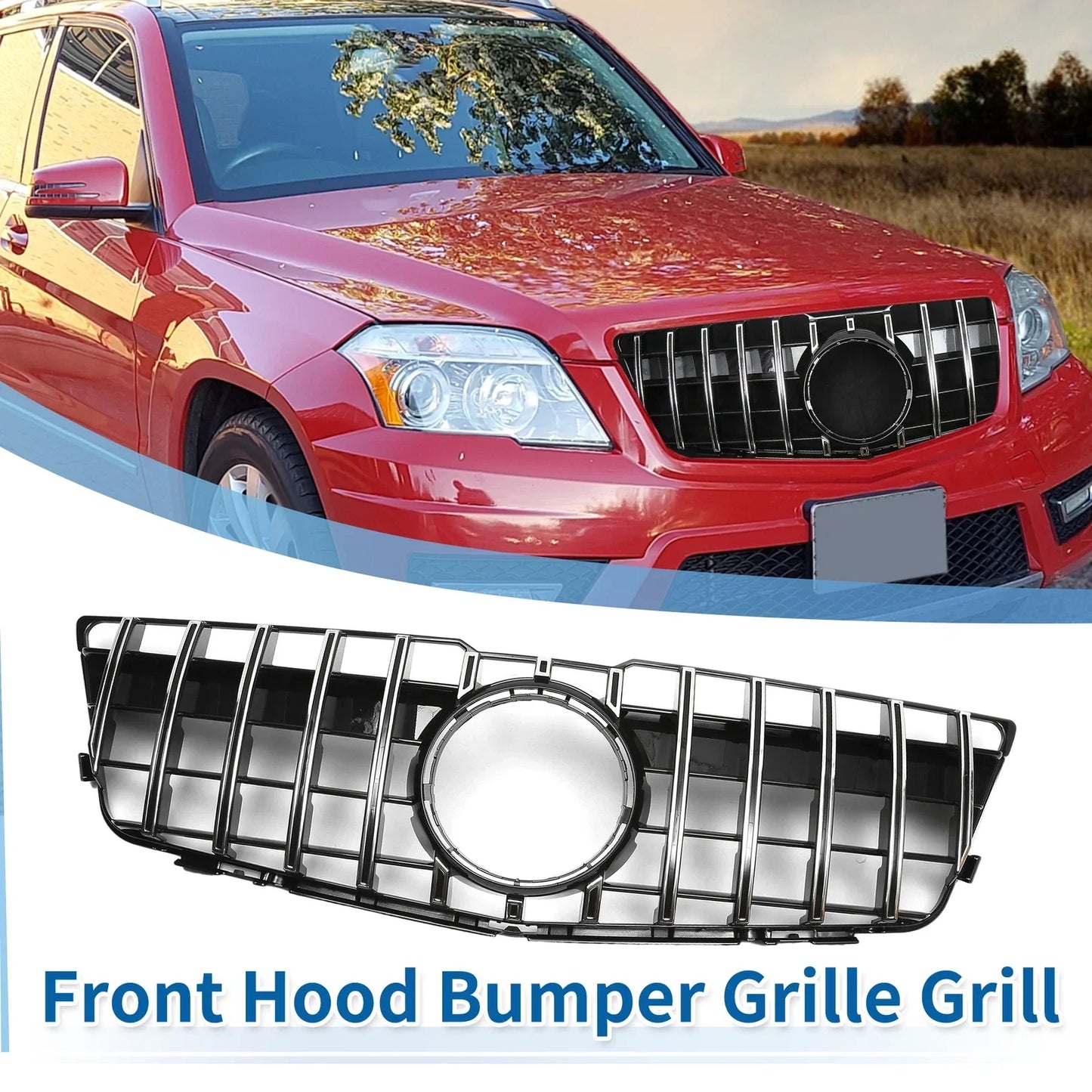 Front Upper Bumper Grille for Mercedes-Benz GLK280 (2009) Chrome Silver Tone