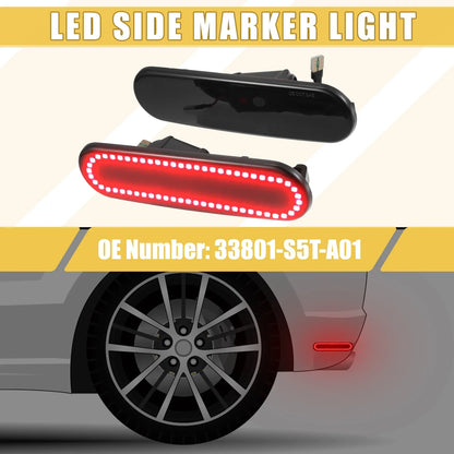 Rear LED Side Marker Light for Honda Civic (2016-2021) - 2 x Red Black Covers