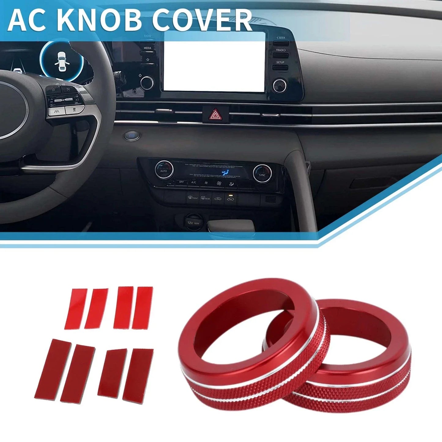 AC Climate Heater Switch Knob Cover Ring for Hyundai Elantra (2021-2024) 2 x Red