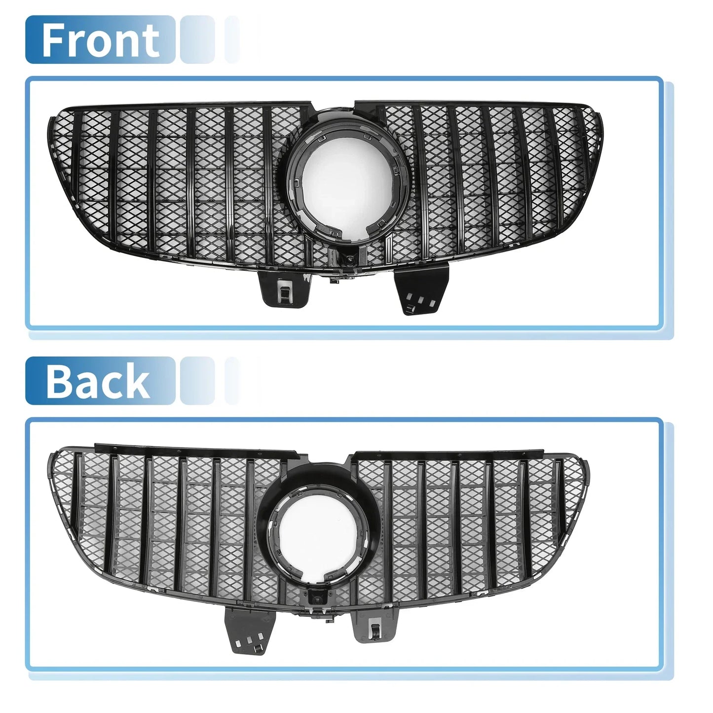 Front Upper Bumper Grille for Mercedes-Benz V-Class (2020-2024) Glossy Black
