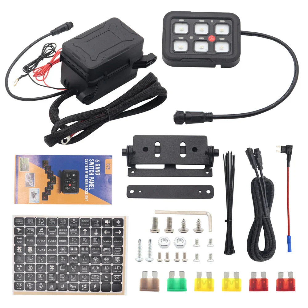 6 Gang Switch Panel Circuit Breaker Relay Kit for Car Truck UTV 12V-24V