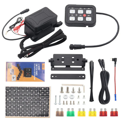 6 Gang Switch Panel Circuit Breaker Relay Kit for Car Truck UTV 12V-24V