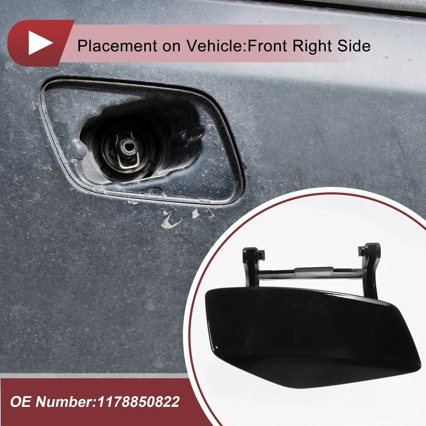 Front Right Washer Nozzle Cover for Mercedes-Benz CLA250 (2014-2019) Black 1 x