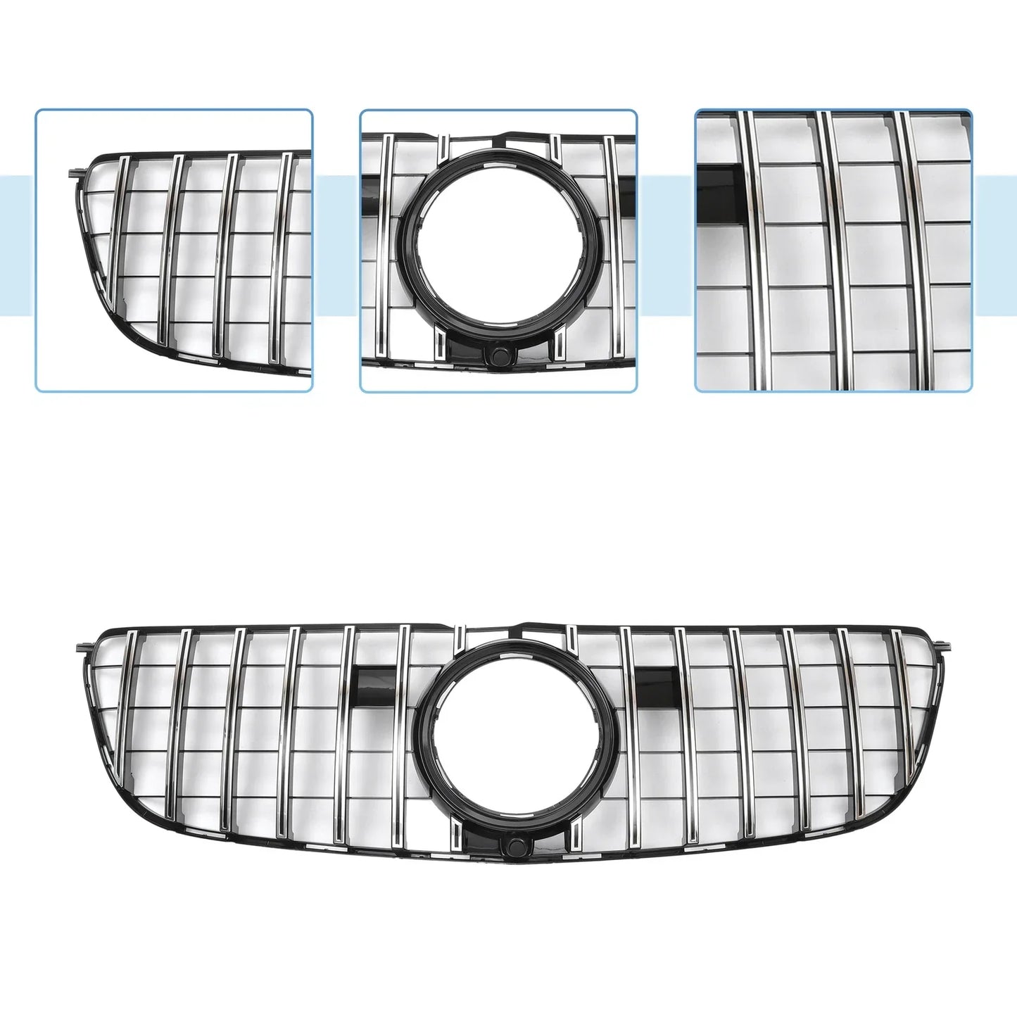 Front Upper Bumper Grille for Mercedes-Benz GLS500 2017 Chrome Silver Tone