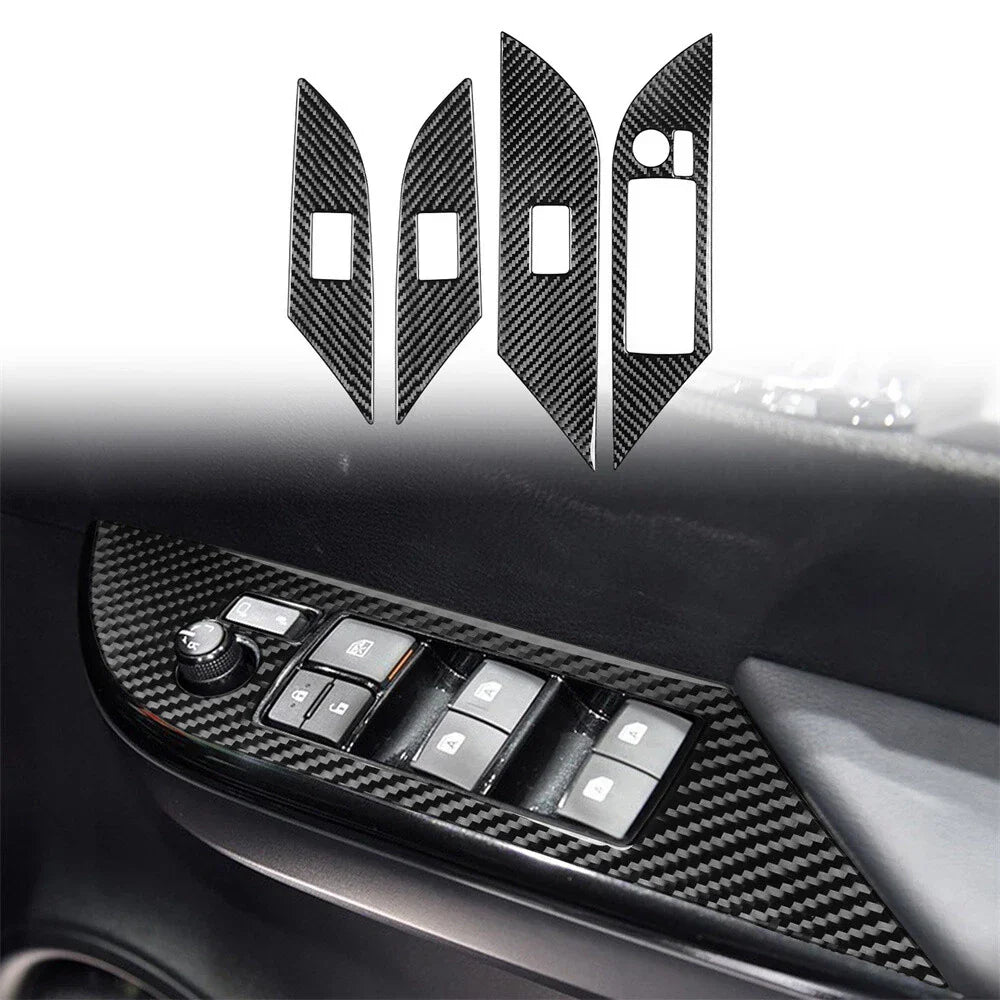 4 x Window Switch Panel Covers Carbon Fiber for Toyota Hilux Revo (2015-2021)