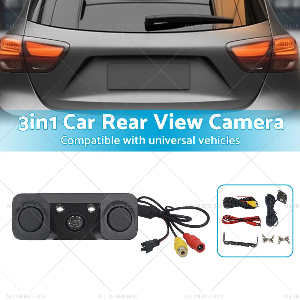 170° 3in1 Reverse Rear View Camera w/ Backup Radar for Universal Car