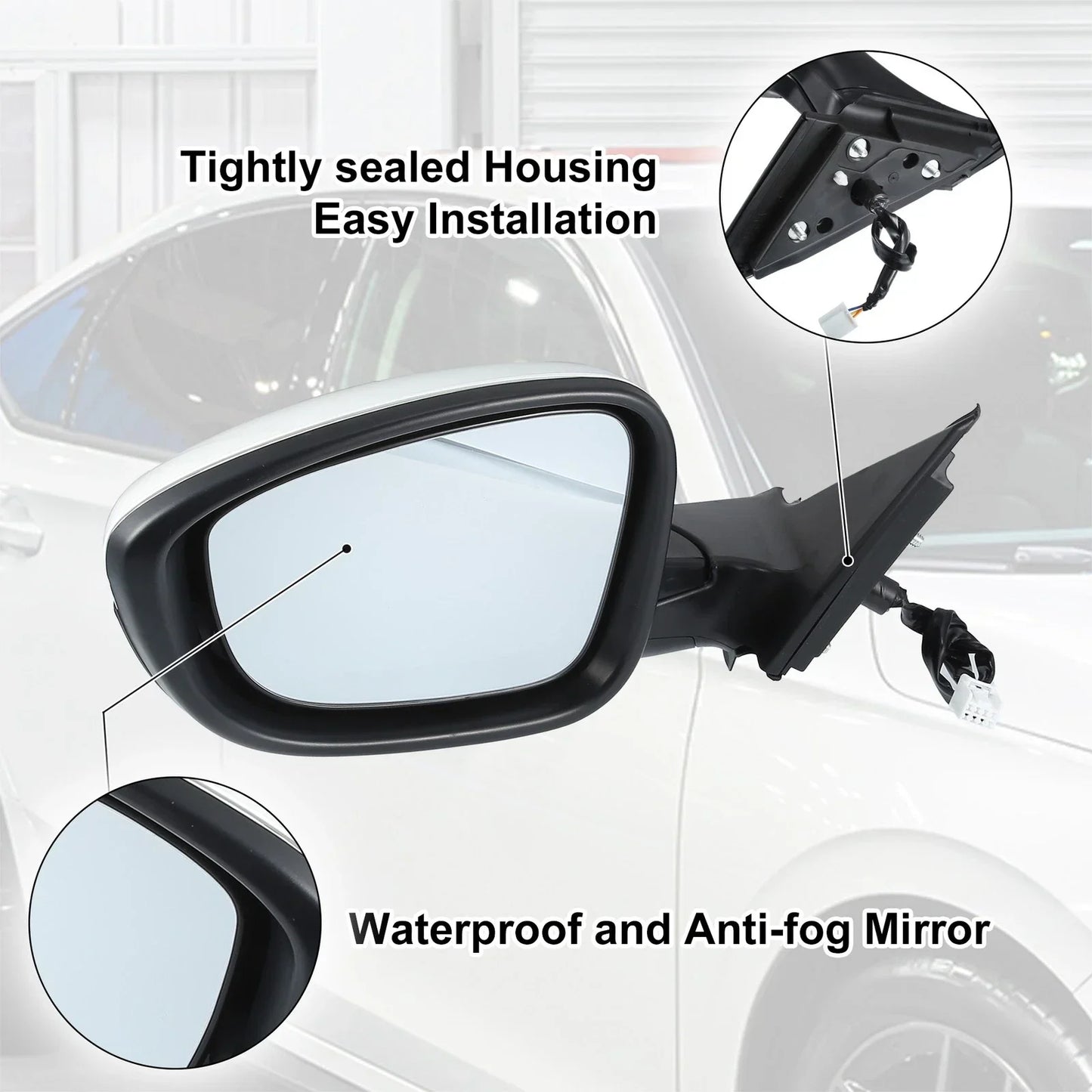 Left Side Door Mirror Assembly White for Honda Accord (2018-2022)