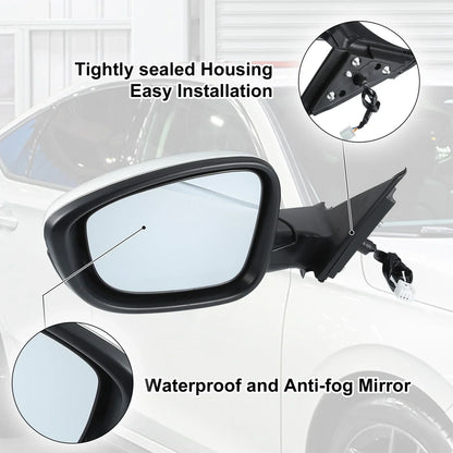 Left Side Door Mirror Assembly White for Honda Accord (2018-2022)
