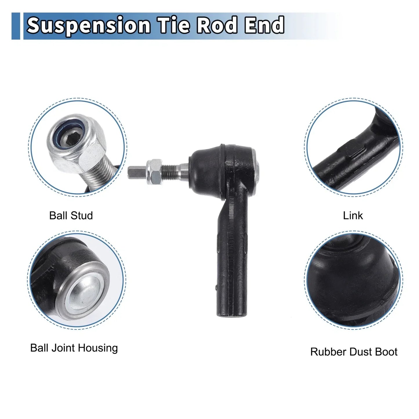 2 x Front Outer Tie Rod End Links for Dodge Dakota (2000-2004)