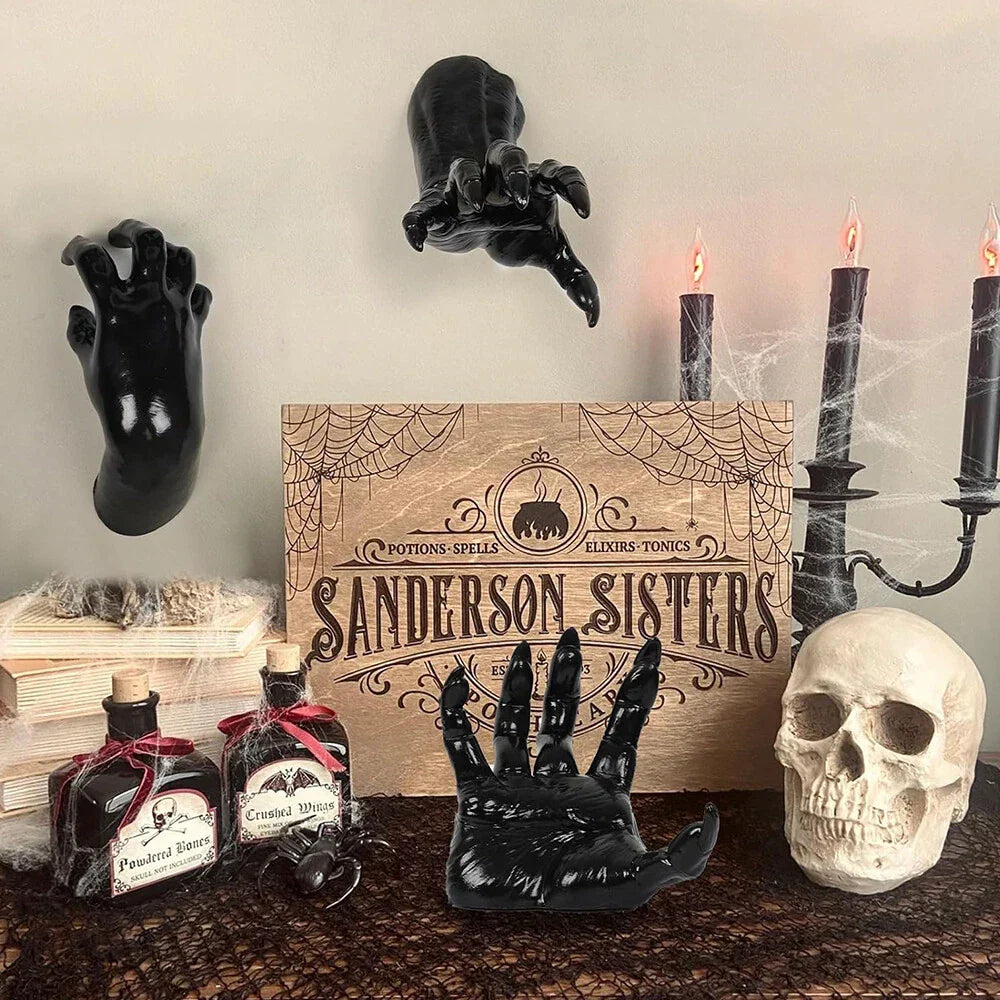 3 x Wall Mounted Creepy Reaching Hands with Lighted Candles for Decoration