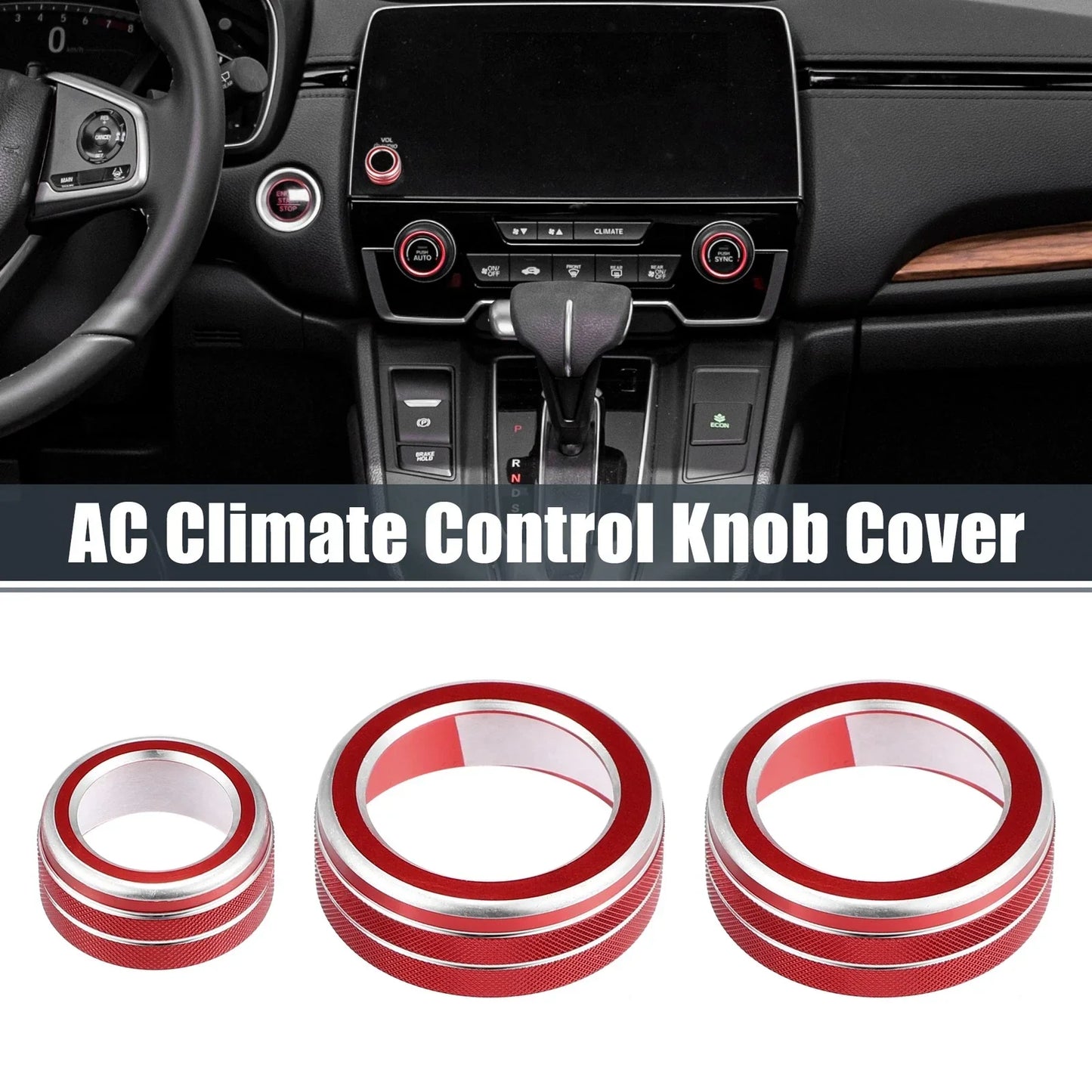 3 x AC Knob Ring Covers for Honda CR-V (2017-2021) - Volume Control Knobs Red
