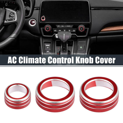 3 x AC Knob Ring Covers for Honda CR-V (2017-2021) - Volume Control Knobs Red