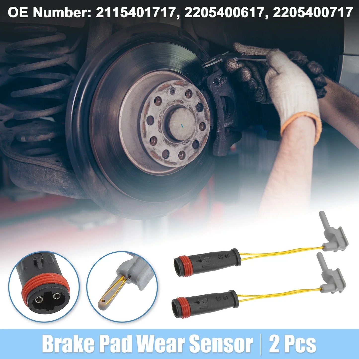 Brake Pad Wear Sensor Lead for Mercedes-Benz (2 x) Black Gold Tone