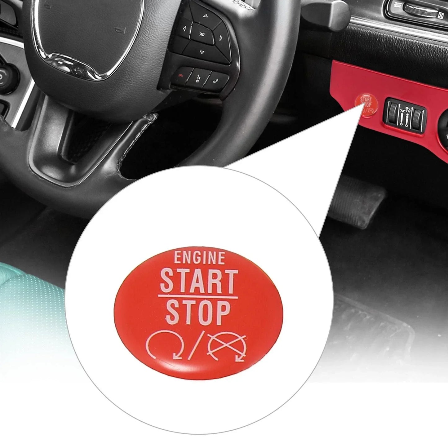 Red Engine Start Stop Button Cover Sticker for Dodge Charger Challenger (2015-2021)