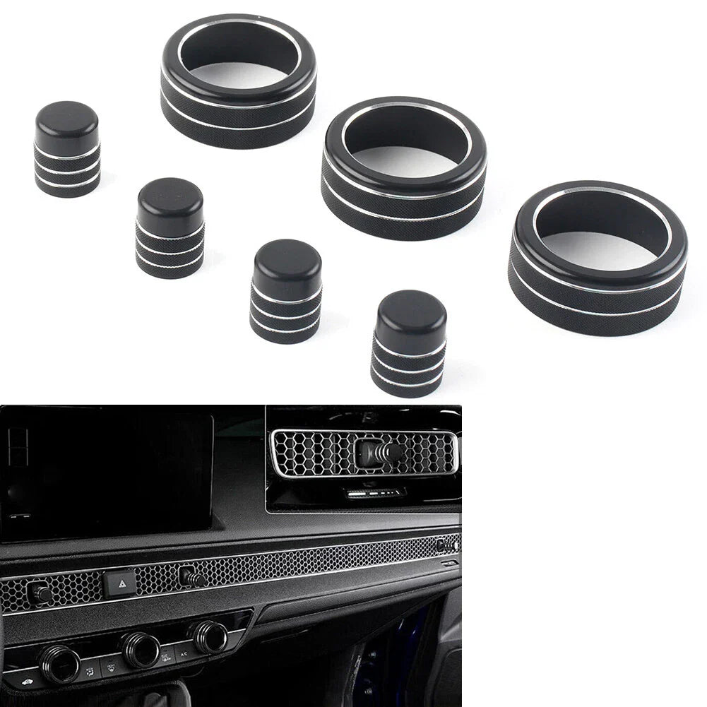 7x Switch Knob Ring Cover Trim for Honda Civic 2022+ CR-V 2023-2024 Black