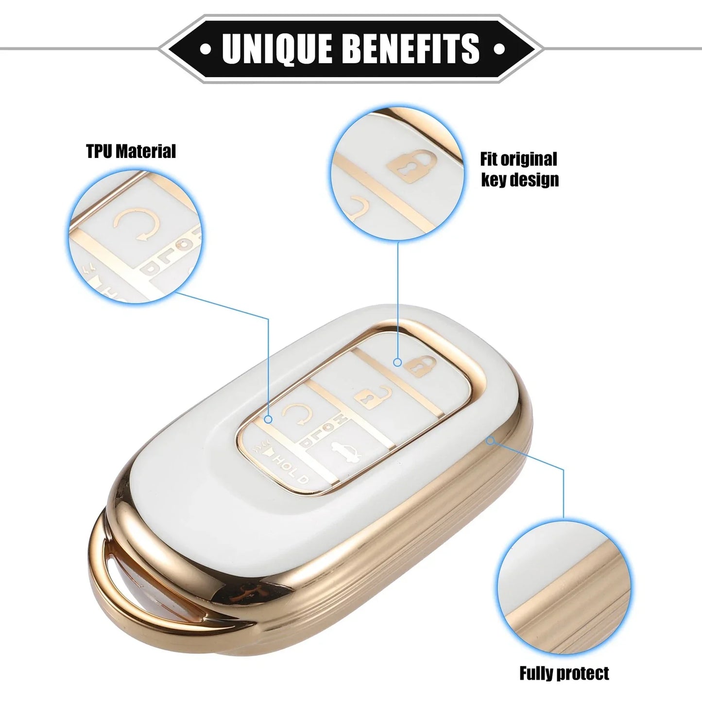 5 x Button Key Fob Shell Covers with Keychain Set for Honda Accord Civic